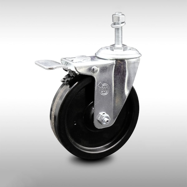 5 Inch SS Phenolic 3/8 Inch Threaded Stem Caster with Total Lock Brake SCC